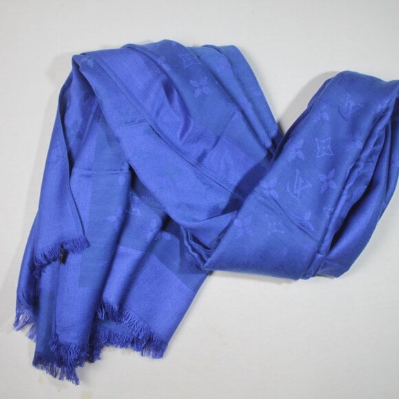 Louis Vuitton Stole Shawl Wrap 65% Cashmere 35% Silk Blue Used - Picture 7 of 10